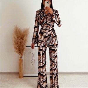 Zara 2 Piece Printed Shirt With Pants Set Size S